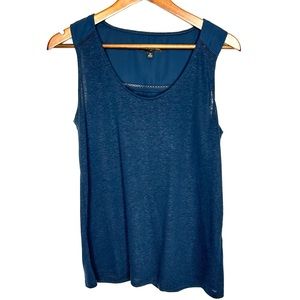 Banana Republic Womens Linen Tank Top Size Medium Navy Sleeveless Sheer Detail